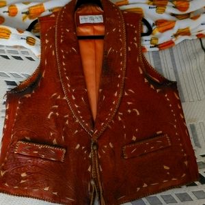 Alan michael USA hand tooled leather vest mens size large